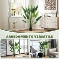 Pianta Artificiale Verde di Uccello del Paradiso da 20 Foglie di 140 cm con Vaso, in PE, PEVA e PP