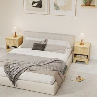 Set di 2 comodini stretti, con vano aperto e 1 cassetto, pannelli a scanalatura 43x40x55cm Legno naturale