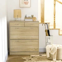 Mobile Scarpiera in Truciolato con 2 Ripiani Interni Regolabili e 2 Cassetti, 80x30x91.5 cm