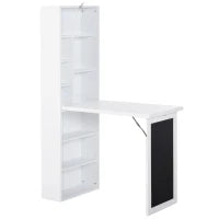 Scrivania PC Pieghevole con Libreria a 9 Ripiani in Legno e Metallo, 98x51x153 cm, Bianco