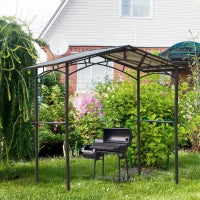Gazebo da Giardino per Barbecue BBQ con Tetto in PC e Mensole Laterali, 246x149x230cm, Nero