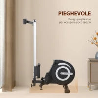 Vogatore Magnetico Pieghevole per Allenamento a Casa, Volano Regolabile su 8 Livelli e Monitor LCD, 185x58x57cm, Nero