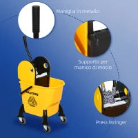 Secchio Lavapavimenti Professionale con Strizzatore Manuale, 4 Ruote e Maniglia in Metallo, Giallo