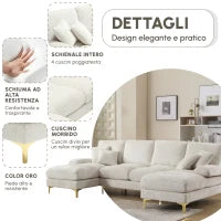 Divano componibile moderno grande in Chenille a forma di U, con Doppi Sedili Reclinabili,  Beige