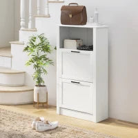 Scarpiera Stretta con 2 Porte Ripiani Regolabili e Compartimento Aperto per 10 Paia di Scarpe 58x24x105 cm Bianco