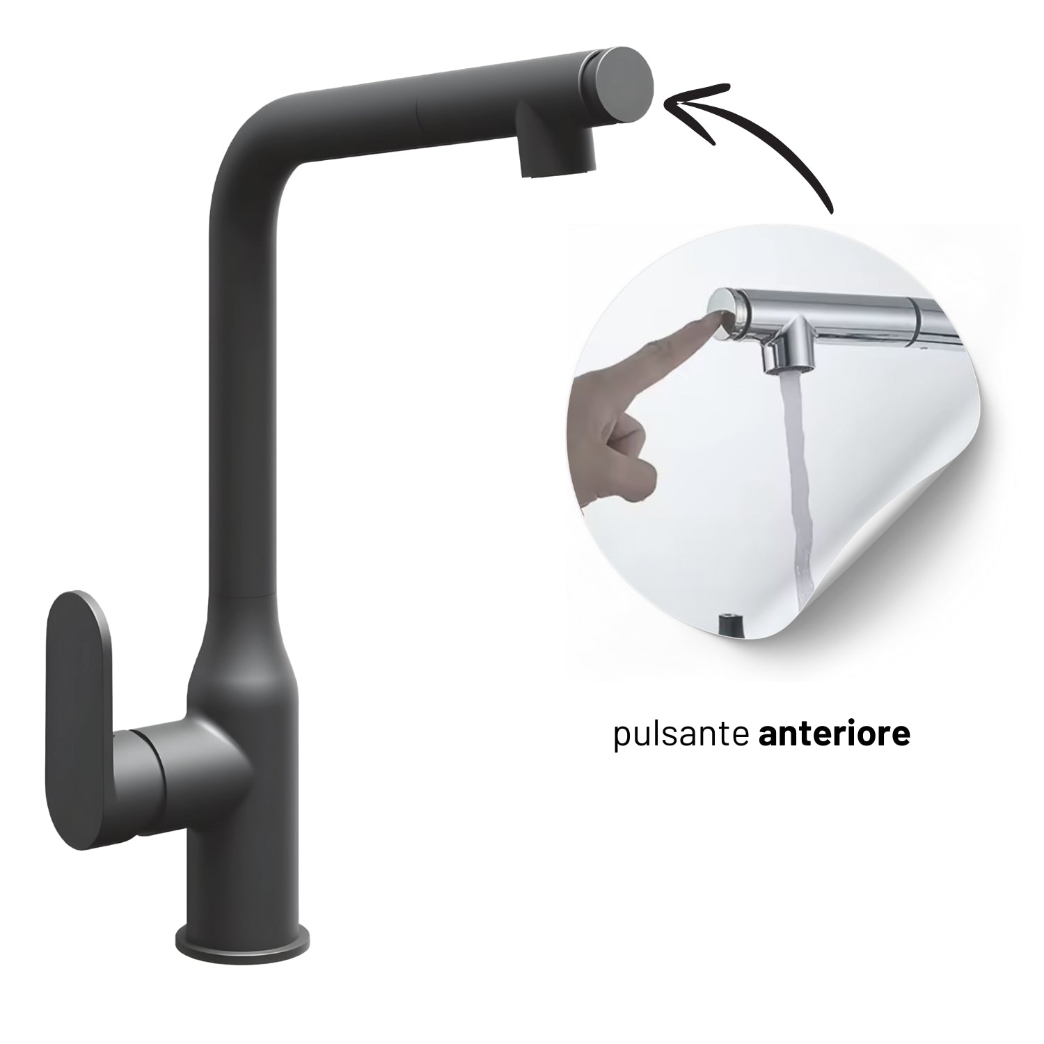 Miscelatore lavello cucina damasco con doccetta estraibile canna orientabile *** finitura- nero opaco, confezione 1