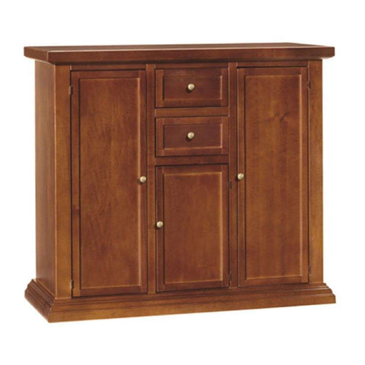 Credenza color noce con tre ante e due cassetti in stile classico in legno e mdf con rifinitura in noce lucido 100x40x88 H