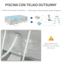 Piscina Fuori Terra in Acciaio e PVC Rinforzato con Filtro, 580x310x122cm, Grigio Chiaro