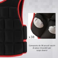 Giubbotto Zavorrato 20kg Unisex 38 Pesi Singoli, Imbottitura, Chiusure, Nero e Rosso
