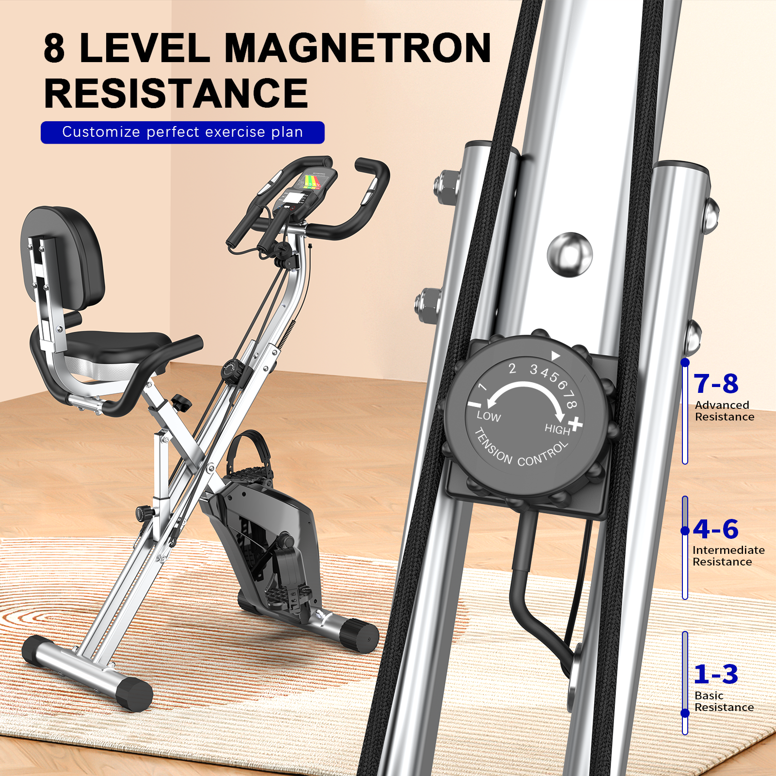 Cyclette Magnetica Pieghevole - RATTANTREE - con Display LCD e Sensore di Frequenza Cardiaca Cyclette - Argent