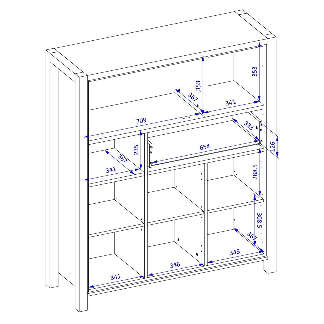 Credenza 4 porte e 1 cassetto collezione BOWIE. Colore quercia e nero. LED inclusi.