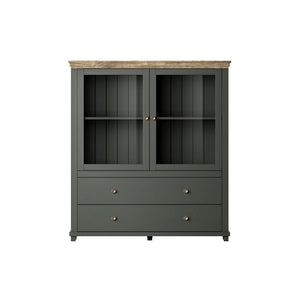 Credenza con LED integrati collezione ASSIA. Colori verde e rovere. 2 Porte e 2 Cassetti.