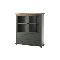 Credenza con LED integrati collezione ASSIA. Colori verde e rovere. 2 Porte e 2 Cassetti.
