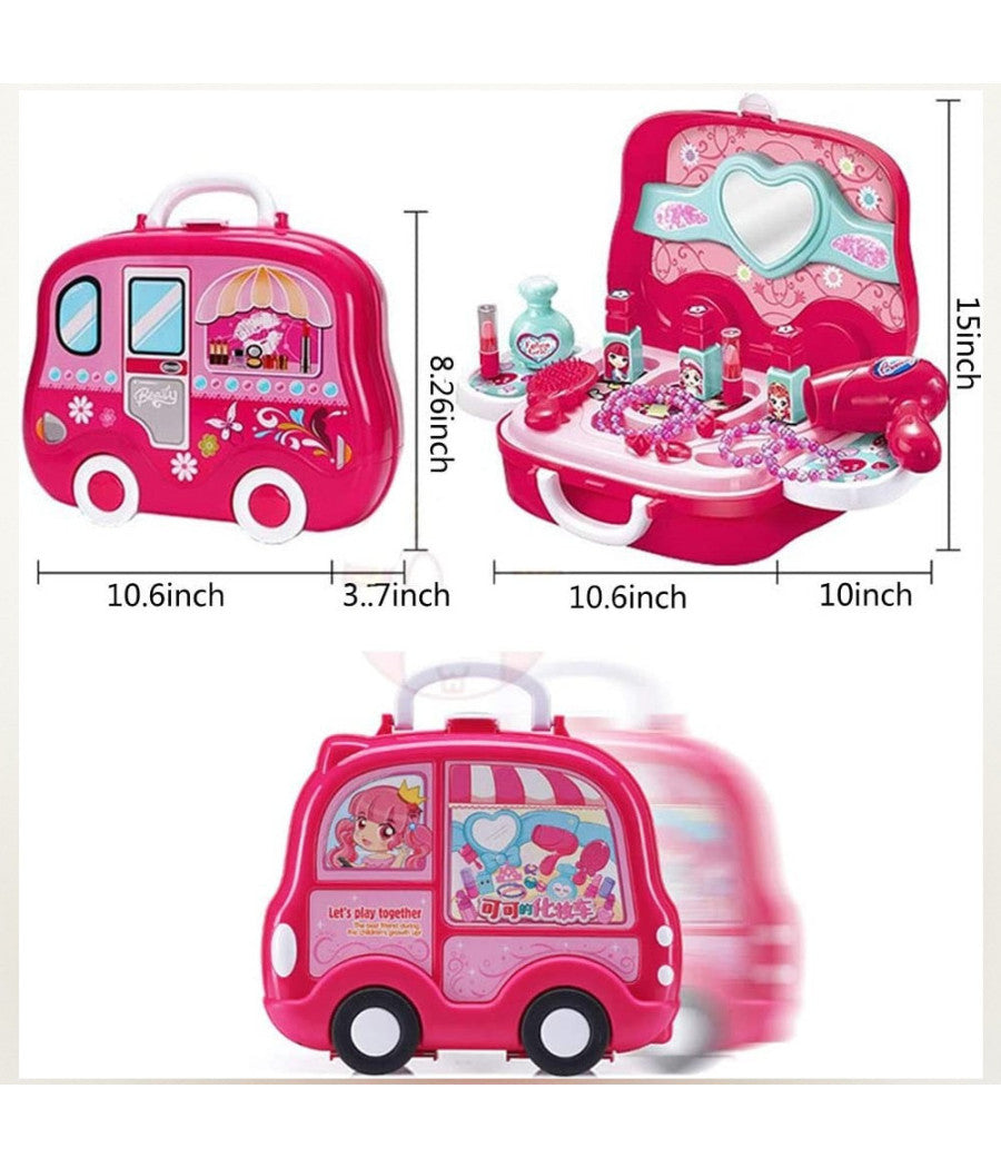 Beauty Set Con Specchio Valigetta Giocattolo Accessori Bellezza Con Ruote         