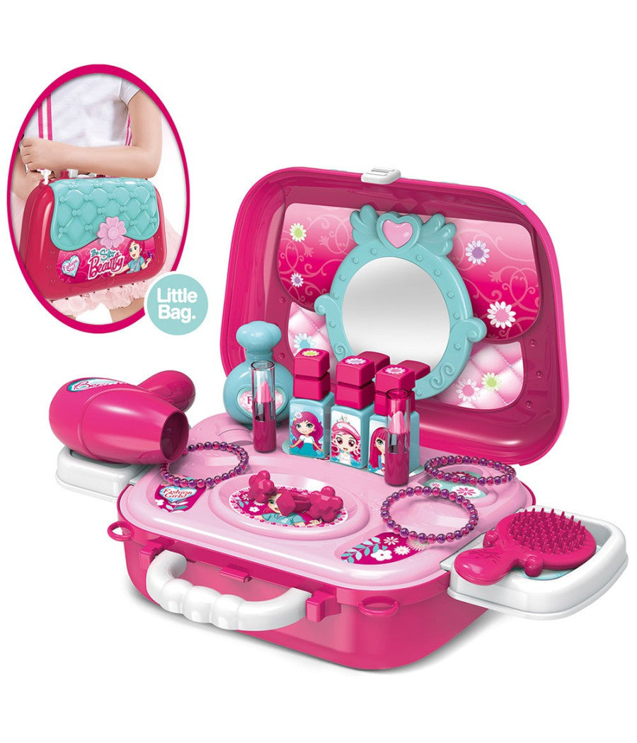Valigetta Beauty Specchio Giocattolo Bambini 17 Accessori Bellezza Con Tracolla         