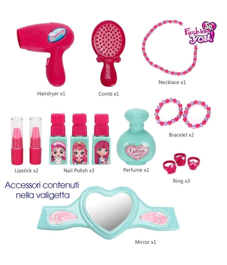 Valigetta Centro Bellezza Fashion Per Bambine Giocattolo Con Accessori Portatile         