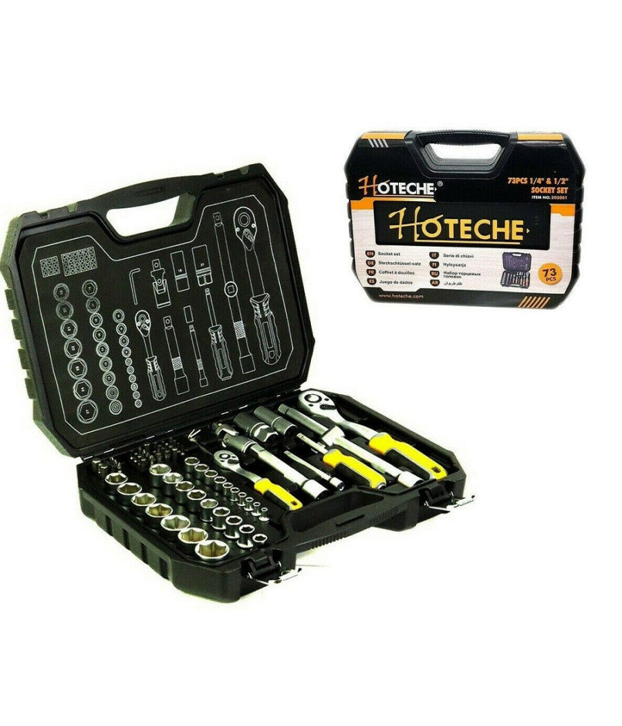 Valigia Set Chiavi A Bussola 73 Pezzi 1/2" 1/4" Chiavi A Cricchetto Reversibili         