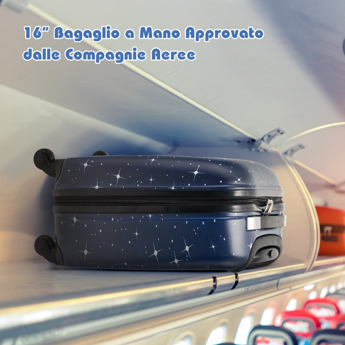 Valigie per bambini 5 pezzi con ruote, Valigia con cuscino per il collo etichetta per bagaglio per ragazzi e ragazze Blu scuro-Bagagli e borse