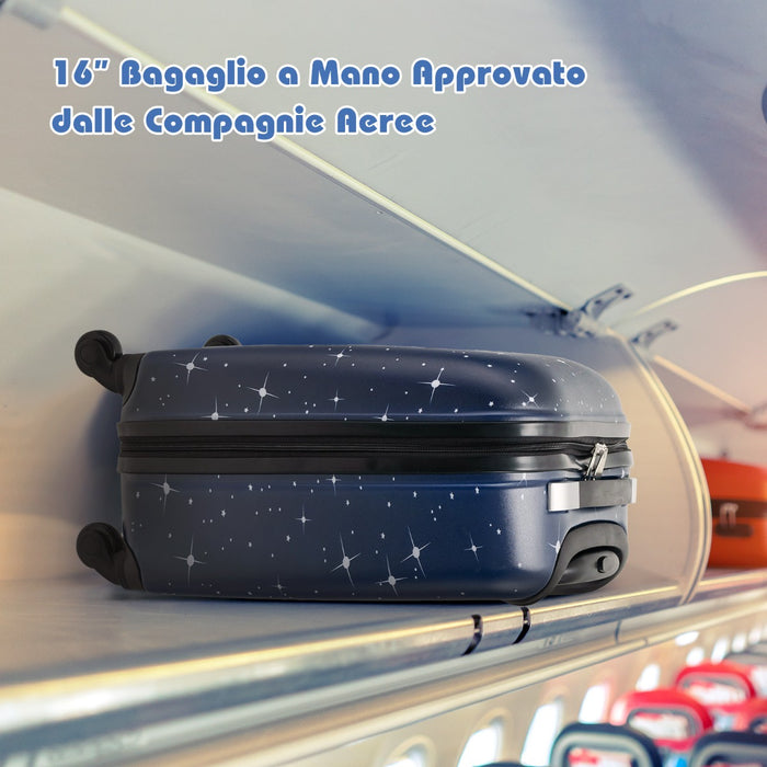 Valigie per bambini 5 pezzi con ruote, Valigia con cuscino per il collo etichetta per bagaglio per ragazzi e ragazze Blu scuro-Bagagli e borse