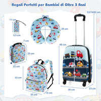 Valigie per bambini 5 pezzi con ruote, Valigia con cuscino per il collo etichetta per bagaglio per ragazzi e ragazze Blu-Bagagli e borse