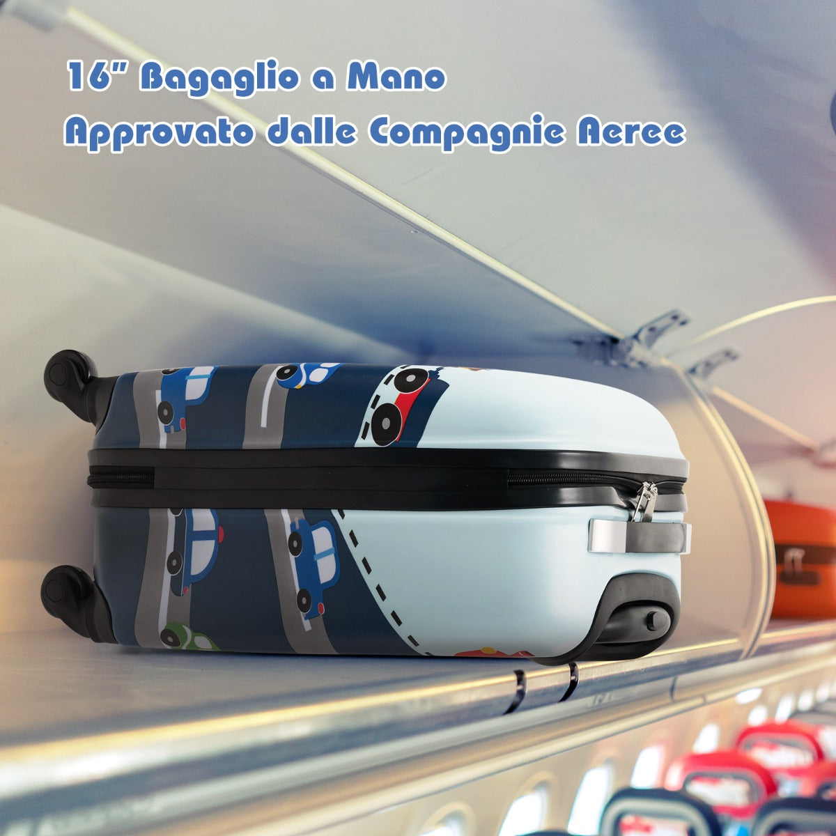 Valigie per bambini 5 pezzi con ruote, Valigia con cuscino per il collo etichetta per bagaglio per ragazzi e ragazze Blu-Bagagli e borse