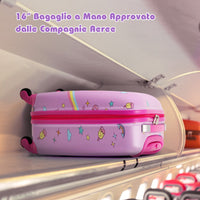 Valigie per bambini 5 pezzi con ruote, Valigia con cuscino per il collo etichetta per bagaglio per ragazzi e ragazze Rosa-Bagagli e borse