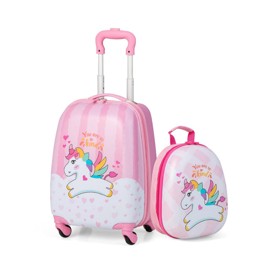 Valigia 16'' e zaino 12'' per bambini set da 2 bagagli a mano con ruote in PC e ABS con fantasia unicorno 20_0009658