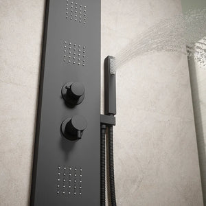 Pannello doccia squadrato in alluminio nero opaco, con doccino, 4 getti e 3 funzioni |  Vals