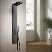 Pannello doccia squadrato in alluminio nero opaco, con doccino, 4 getti e 3 funzioni |  Vals