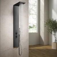Pannello doccia squadrato in alluminio nero opaco, con doccino, 4 getti e 3 funzioni |  Vals