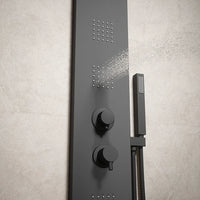 Pannello doccia squadrato in alluminio nero opaco, con doccino, 4 getti e 3 funzioni |  Vals