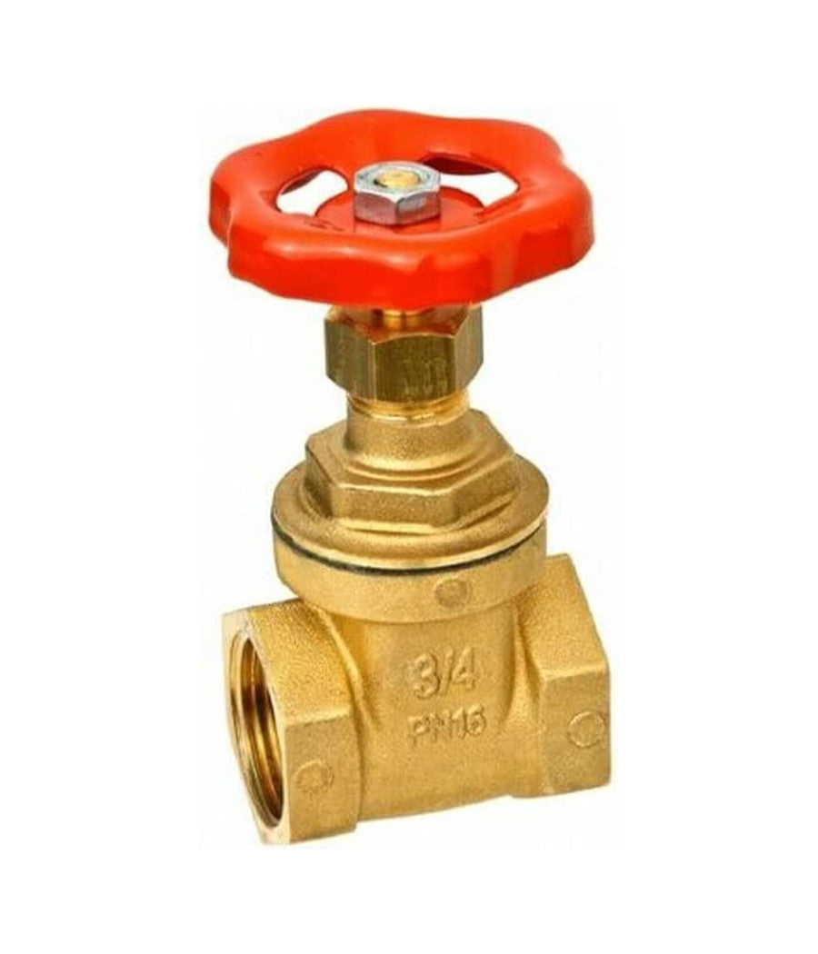 Trade Shop - Valvola A Saracinesca In Ottone Da 3/4 Filetta Ruota Rotella Rossa A Valvola -