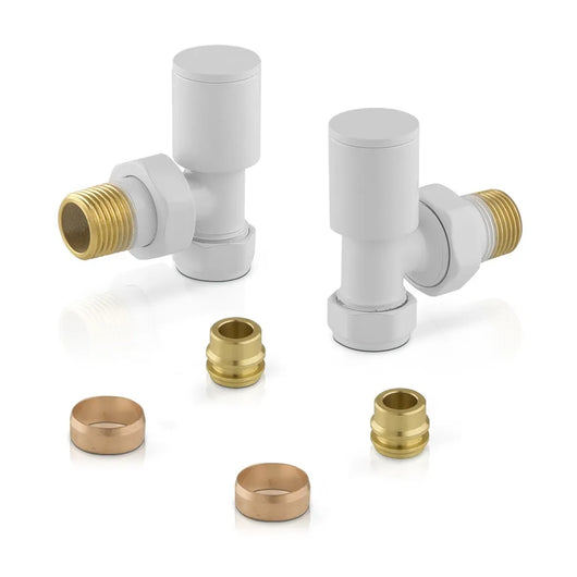 Valvole termoarredo tonde bianche con attacco G 1/2 e raccordo rame da 12 mm