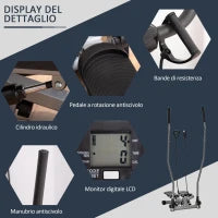 Stepper Fitness con Maniglia e Monitor LCD per Allenamento a Casa e Palestra, Argento