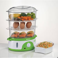 Vaporiera Elettrica - 3 Cestelli - Timer 60 Minuti - 800 Watt - 9 Litri