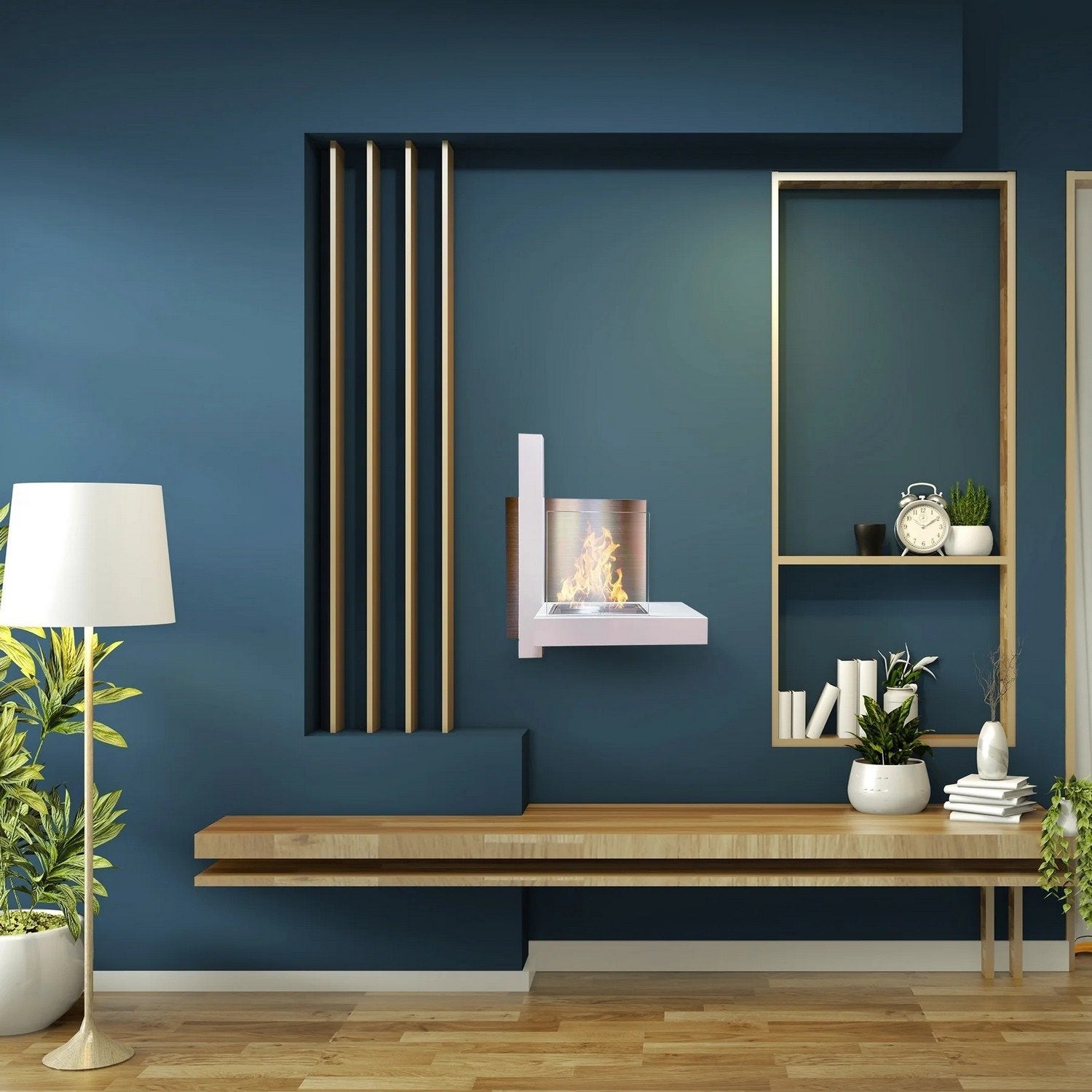 Camino a bioetanolo biocamino da parete VIENNA Bianco L65 x H75 x P23