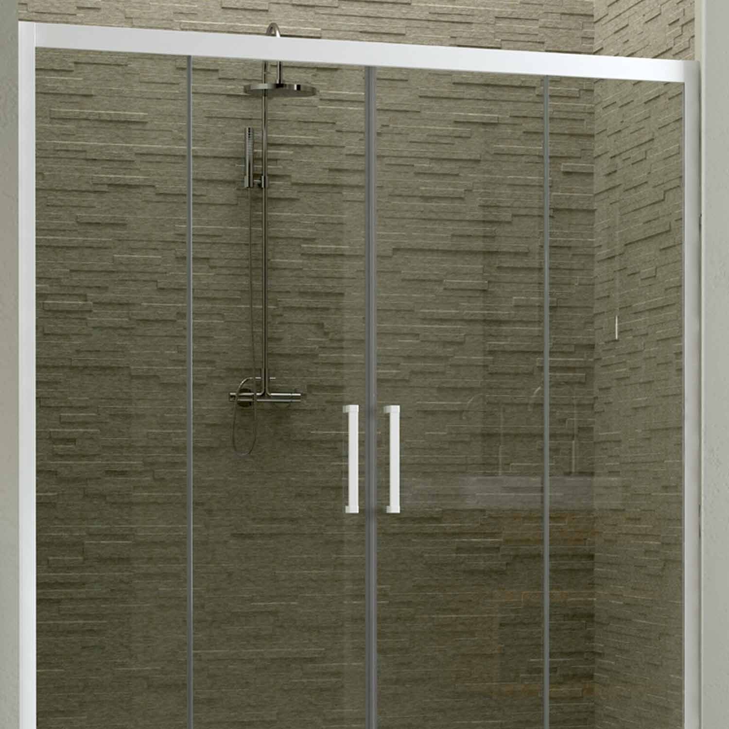 Porta Doccia Nicchia in PVC 120 CM H 200 Vetro Trasparente Profilo Bianco mod. Star 2 Ante