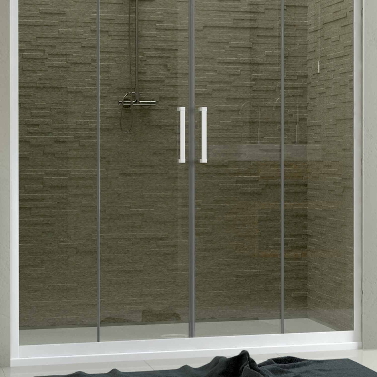 Porta Doccia Nicchia in PVC 160 CM H 200 Vetro Trasparente Profilo Bianco mod. Star 2 Ante