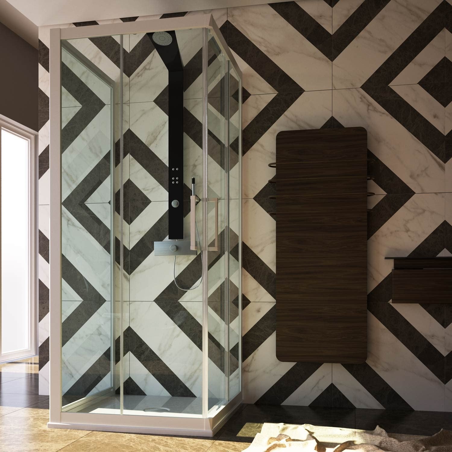 Box Doccia 3 Lati in PVC 75x100 CM H 200 Vetro Trasparente Profilo Bianco mod. Lite