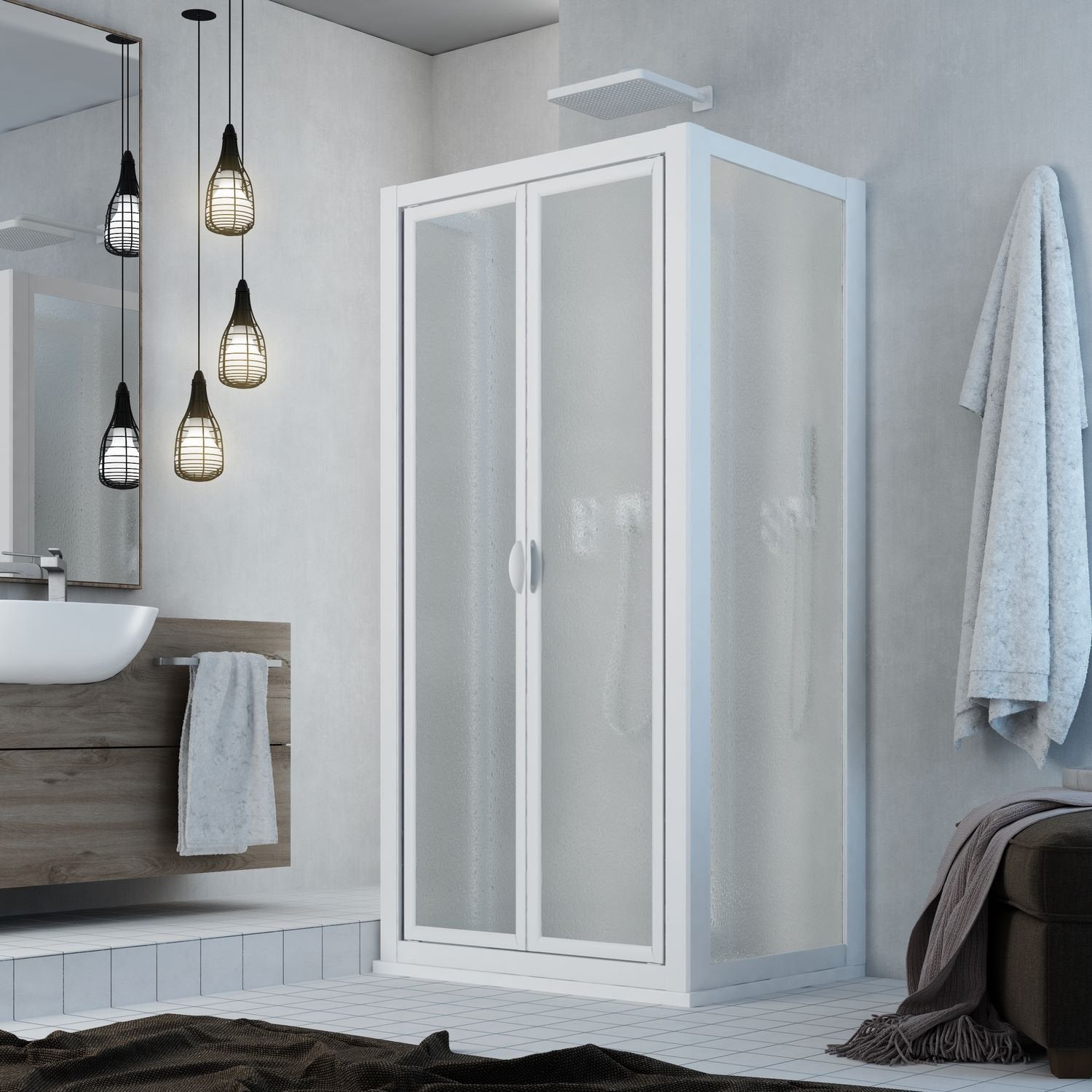 Box doccia 3 lati saloon 80x80x80 CM H 185 in Acrilico mod. Delta Trio