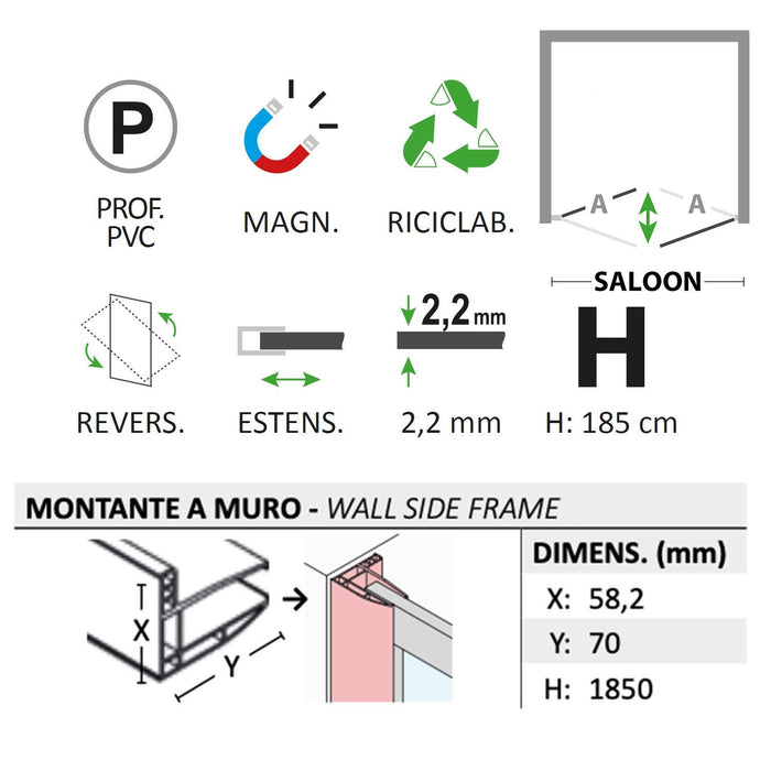 Porta doccia saloon 90 CM H 185 in Acrilico mod. Delta
