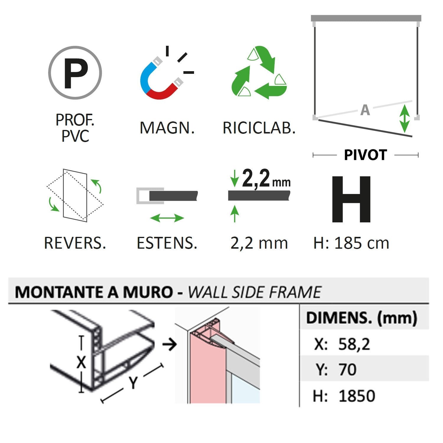 Box doccia 3 lati battente 80x95x80 CM H 190 in Acrilico mod. Sigma Trio