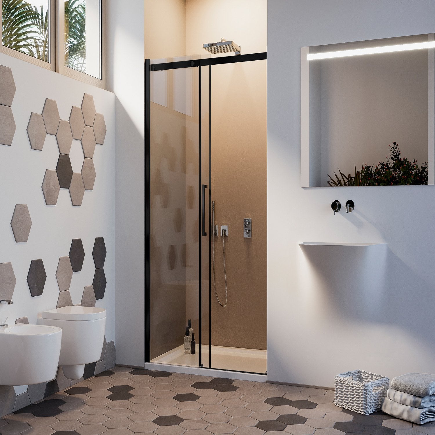 Porta Doccia 140 CM 198 CM Vetro Trasparente 8 MM Versione Sinistra mod. Prime Black