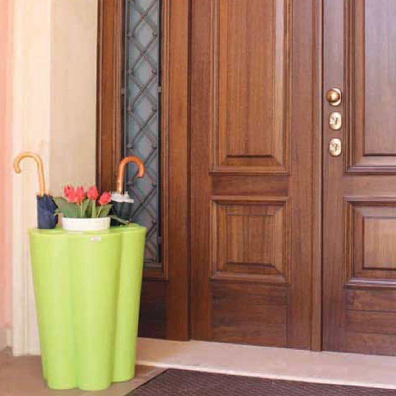 Portaombrelli moderno tondo Lulet e vaschetta scolapioggia Tortora