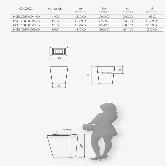 Vaso moderno in resina rettangolare H 65 tortora finitura rustica modello Egizio