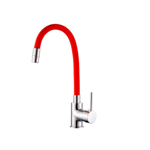 Miscelatore lavello Cromo e rosso con Leva monocomando mod. Flex