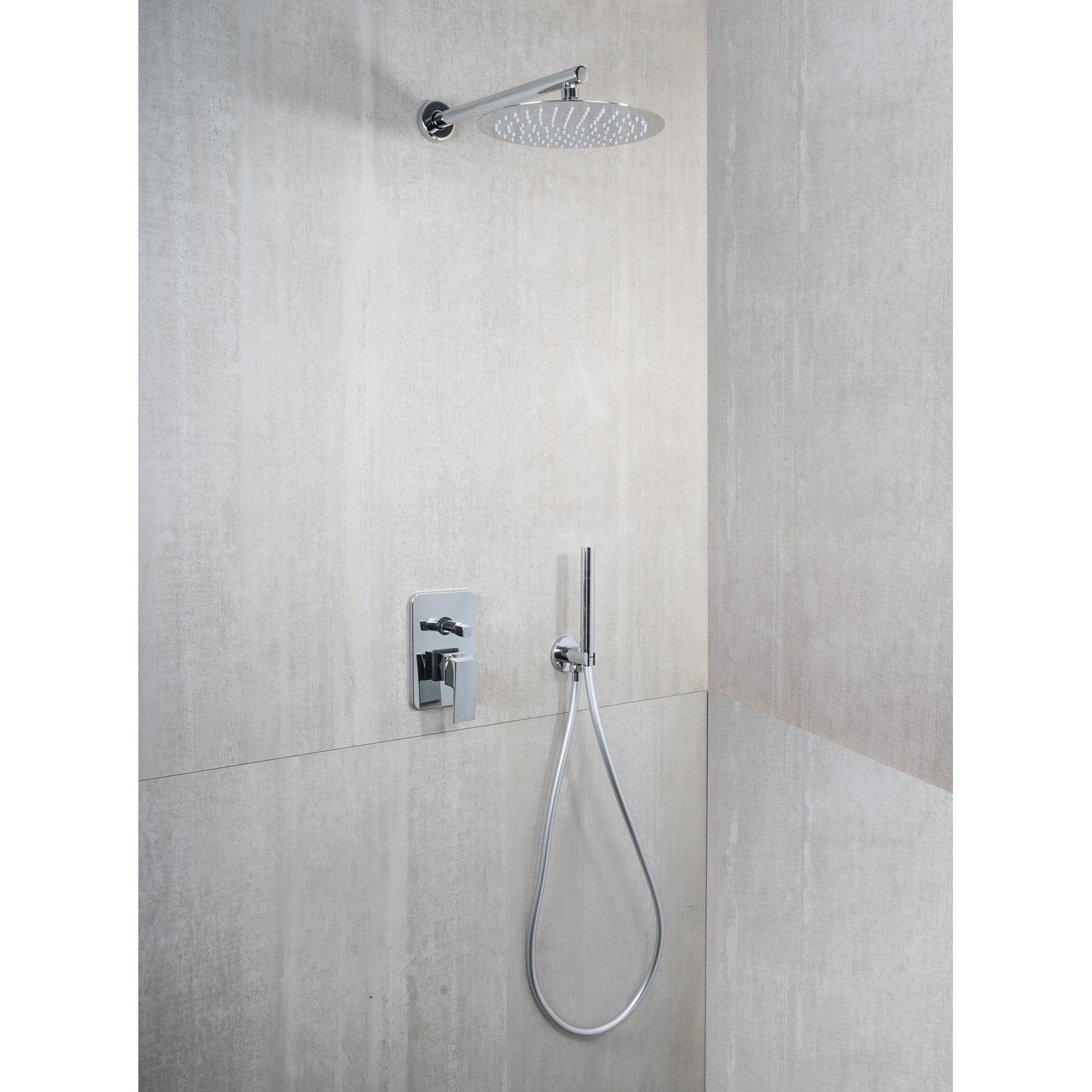 Saliscendi Doccia con soffione e doccetta Cromo in Acciaio inox e ottone cromato Mod. Hera