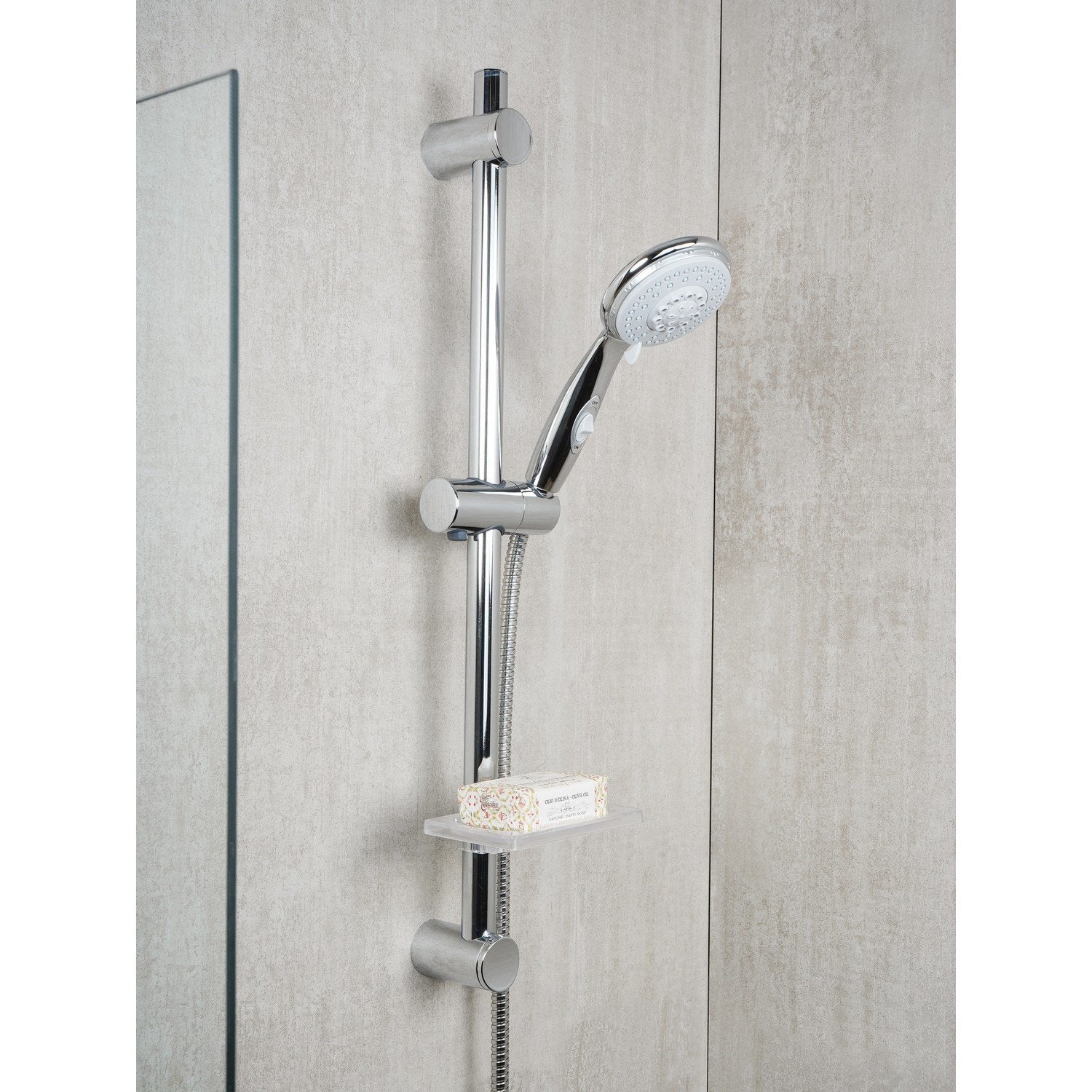 Saliscendi Doccia 4 getti con ECO-STOP Doppia aggraffatura in Acciaio inox e ABS Mod. Orbit