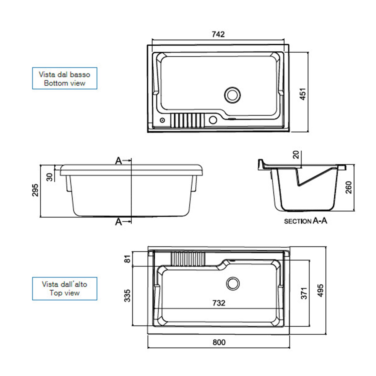 Lavatoio con mobile in PVC colore bianco 80x50 cm mod. Garden