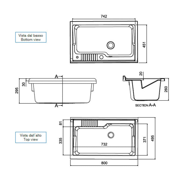 Lavatoio con mobile in PVC colore bianco 80x50 cm mod. Garden